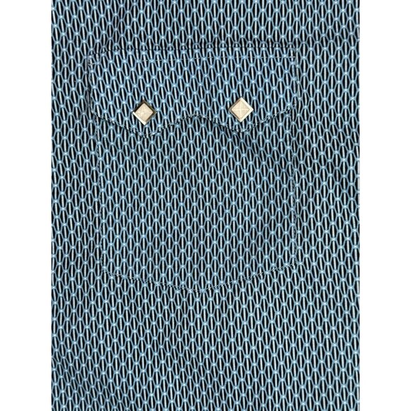 PANHANDLE SLIM‎ Western Shirt Blue w/ Black Geo Print Pearl Snap Pockets Sz XXL - Picture 3 of 8